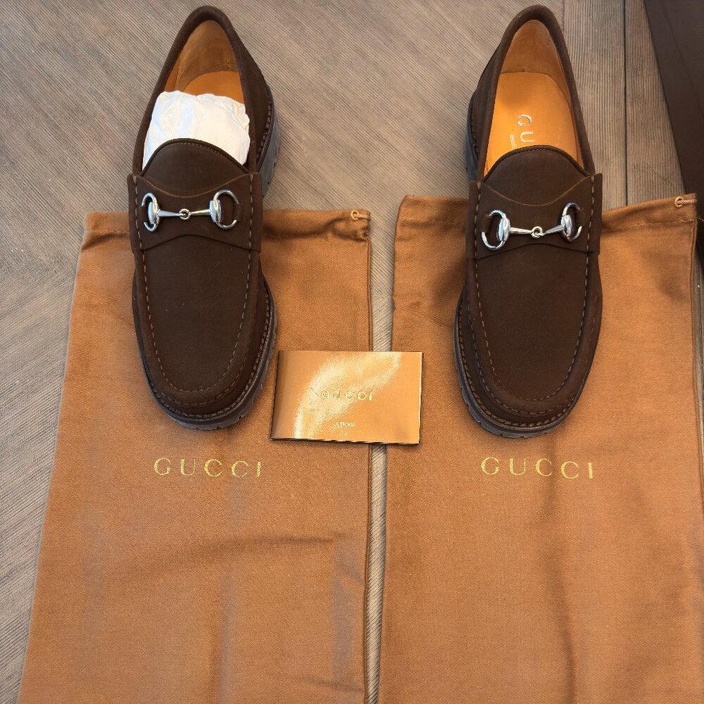 New in Box GUCCI Suede Mens Horsebit Lug Sole Loafers Jasper